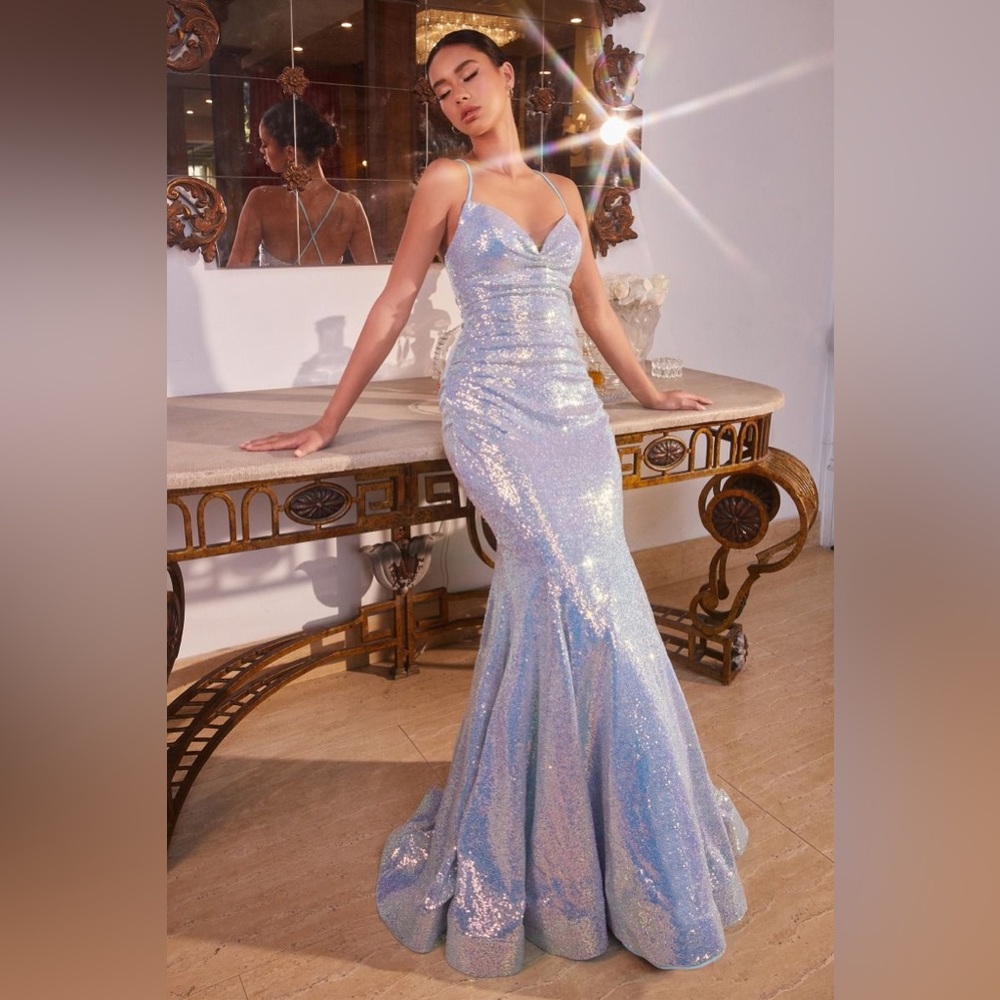 Iridescent Liquid Sequin Fitted Mermaid Long Prom Dress